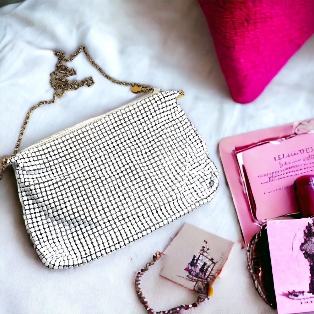 Vintage DU-VAL Stark White metal mesh Chain Mail shoulder bag purse party - Picture 2 of 6